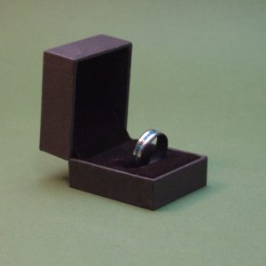 Bentwood Ring - Black Ash with Silver bands and Synthetic Opal