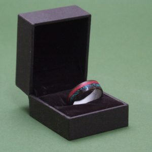 Bentwood Ring - White Birds Eye Maple, Smoked Oak, Redwood and Synthetic Opal